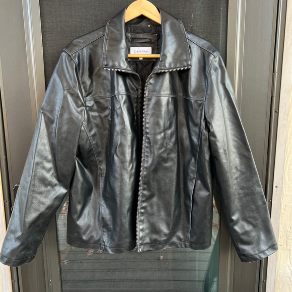 Leather Calvin Klein Classic Jacket, Collared Zipper, Pockets, Black, Men’s Lg - Picture 2 of 12